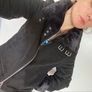 H&M Divided softshell plush black moto jacket sz 6